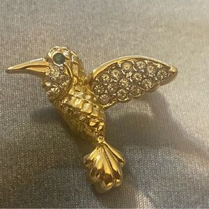 Gold Hummingbird Brooch with Rhinestone Crystals (Small).